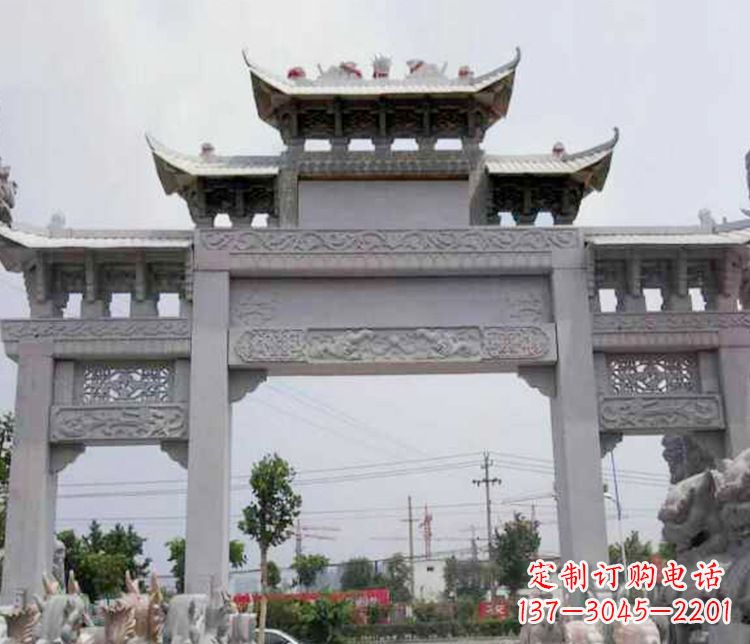 重庆中领雕塑-三门牌坊大理石石雕