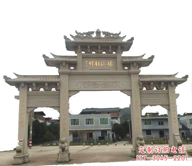 重庆三门牌坊仿古石雕,雕刻精美传承传统