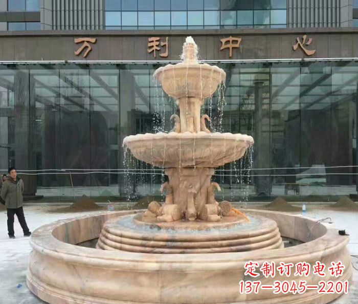 重庆晚霞红三层欧式喷泉石雕—来自中领雕塑的艺术匠心品质