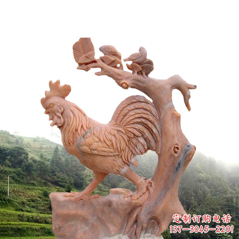 重庆中领雕塑:酉鸡晚霞红石动物雕塑