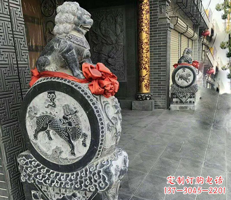 重庆狮子抱鼓石仿古石门墩石雕