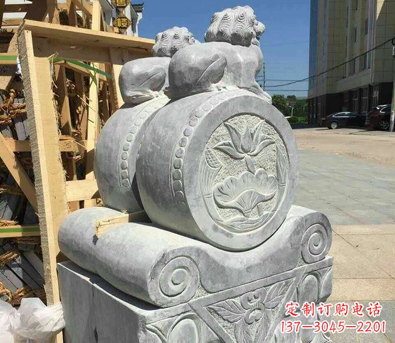重庆狮子抱鼓石仿古石门墩石雕 (2)