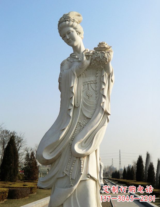 重庆古典美女雕塑——十二花神之四月牡丹杨玉环汉白玉