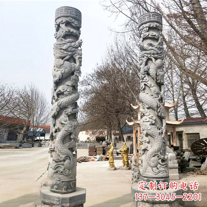 重庆中领雕塑传统工艺制作精美石雕盘龙柱
