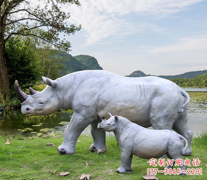 重庆石雕犀牛母子雕塑