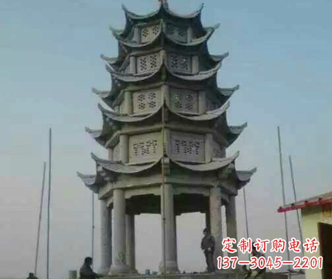 重庆双层大理石凉亭石雕 (2)