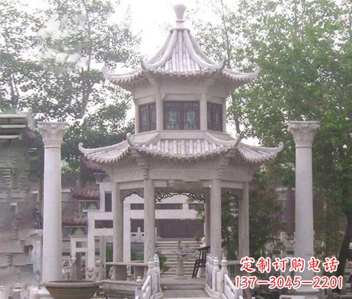 重庆双层仿古凉亭石雕 (3)