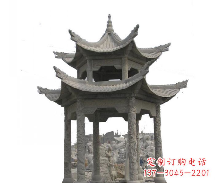重庆双层仿古石雕凉亭 (2)