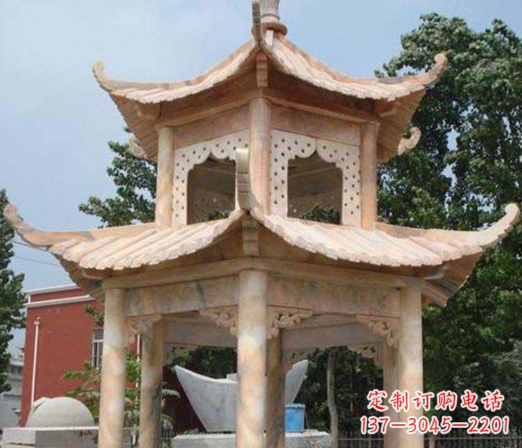 重庆双层晚霞红凉亭石雕