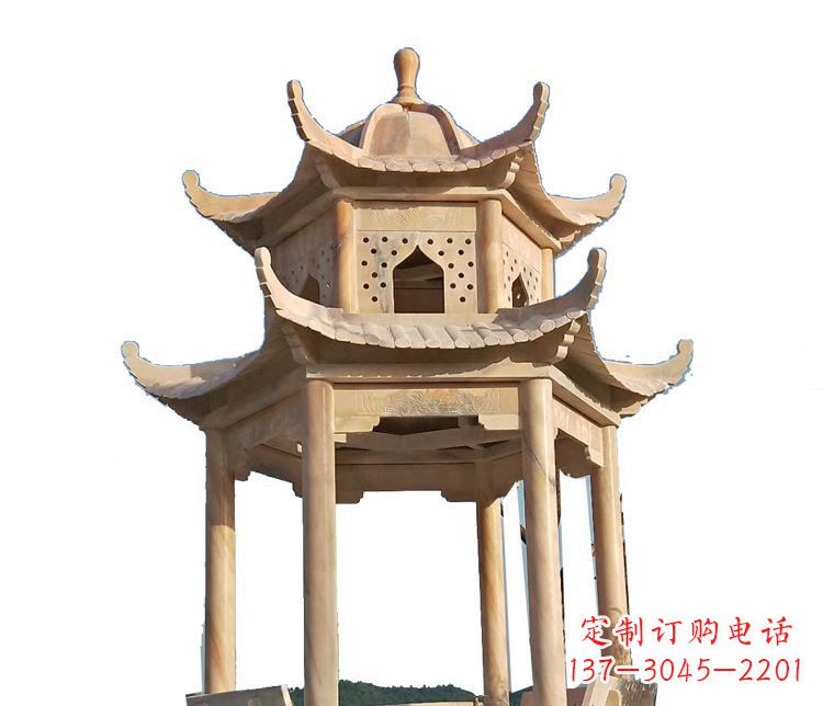 重庆双层晚霞红凉亭石雕 (2)