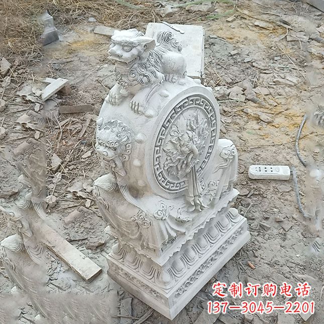 重庆双龙石雕门墩汉白玉狮子头