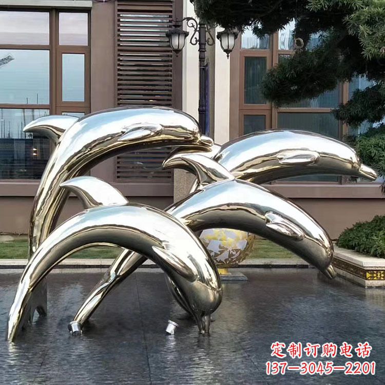 重庆水景不锈钢海豚雕塑-城市广场创意动物雕塑