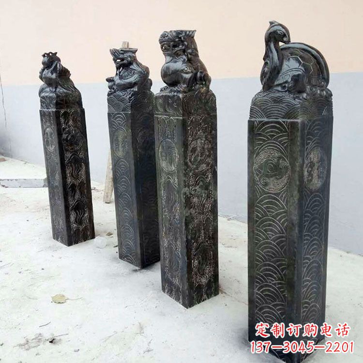 重庆四方神兽青石仿古栓马柱