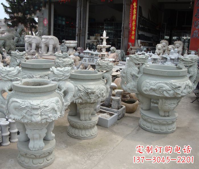 重庆寺庙景观龙头石雕水缸