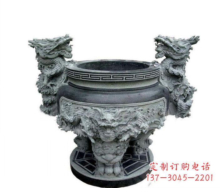 重庆寺庙景观龙头水缸石雕 (2)