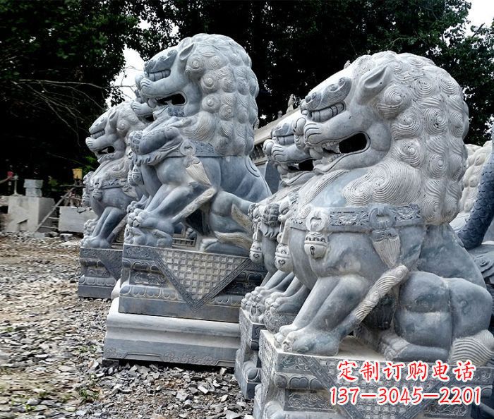 重庆寺庙青石狮子石雕 (2)