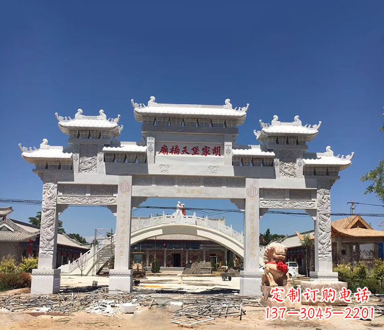重庆寺庙三门五楼石牌坊石雕_1