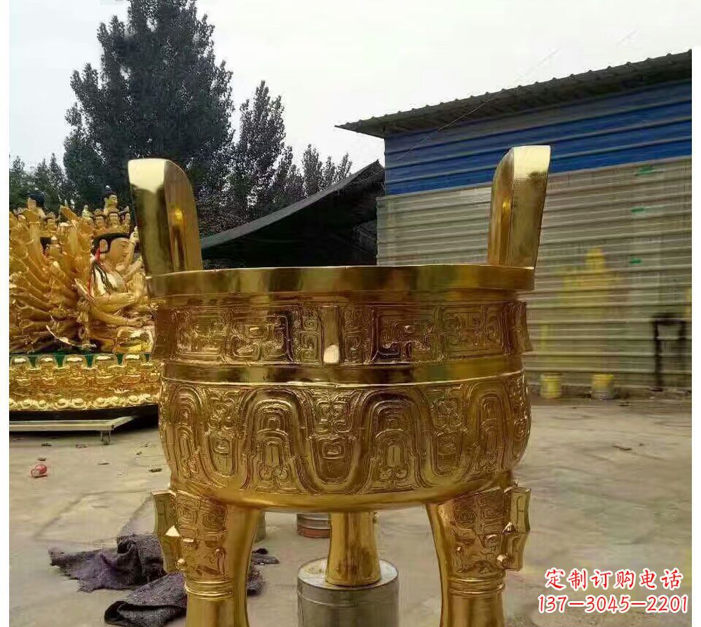 重庆寺庙三足圆形香炉铜雕