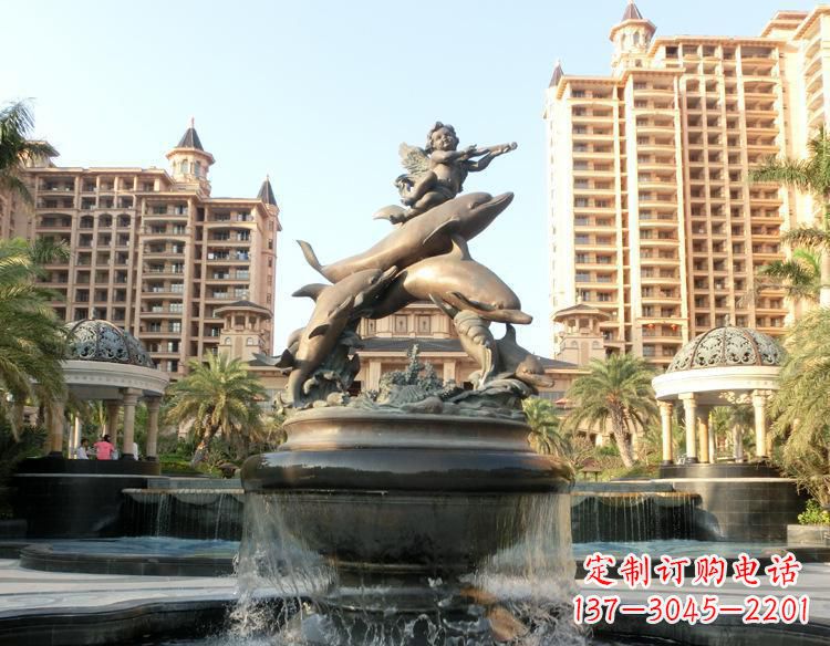 重庆跳跃的海豚和小天使喷泉铜雕