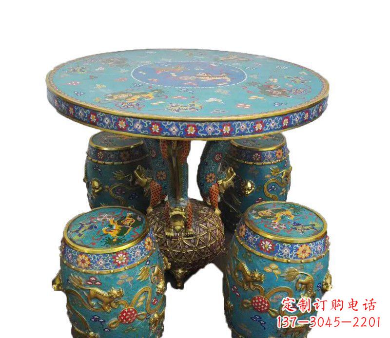 重庆铜雕彩绘小象圆桌景观摆件