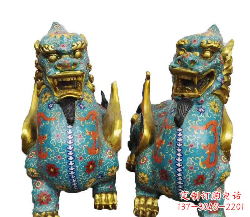 重庆铜雕彩绘镇宅麒麟雕塑摆件
