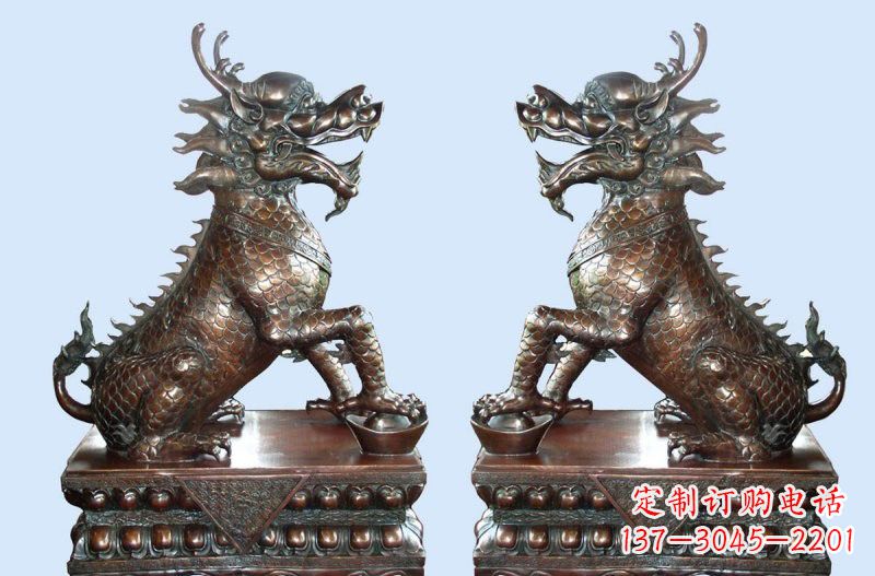 重庆铜雕踩元宝招财麒麟