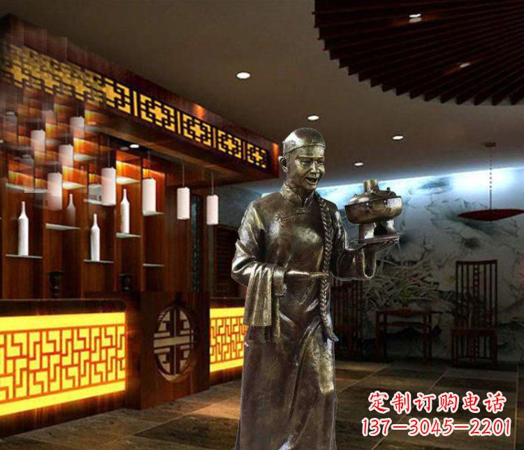 重庆铜雕店小二小品人物雕塑