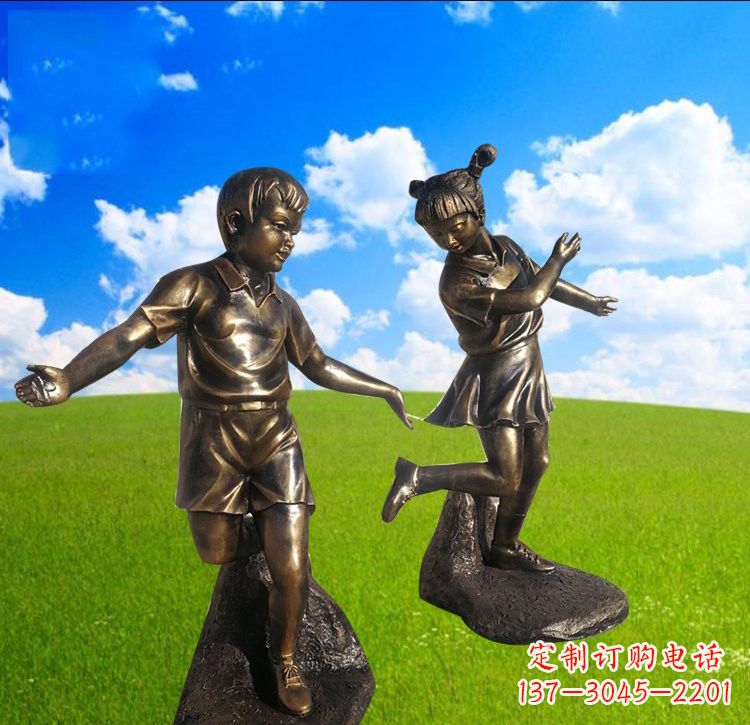 重庆铜雕儿童踢毽子