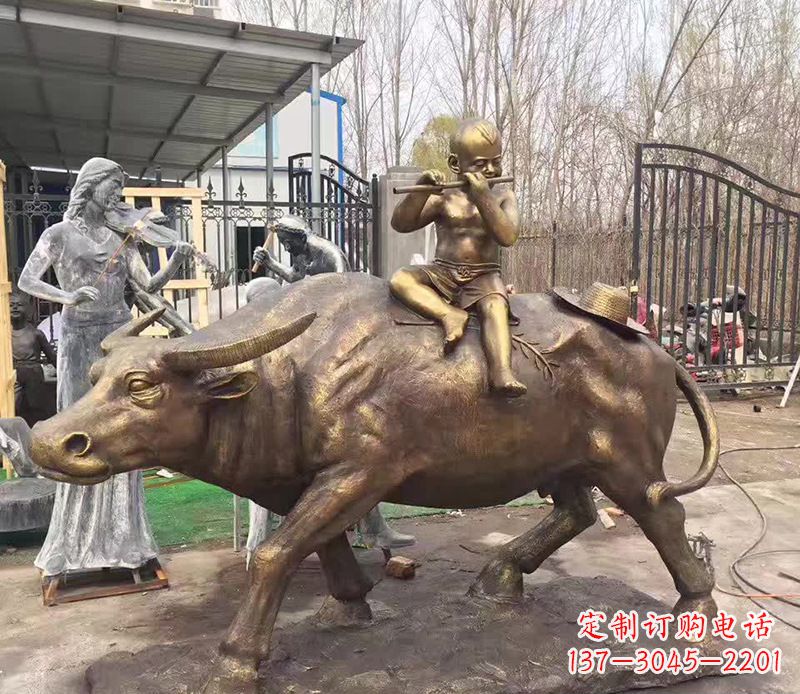 重庆铜雕户外牧童骑牛