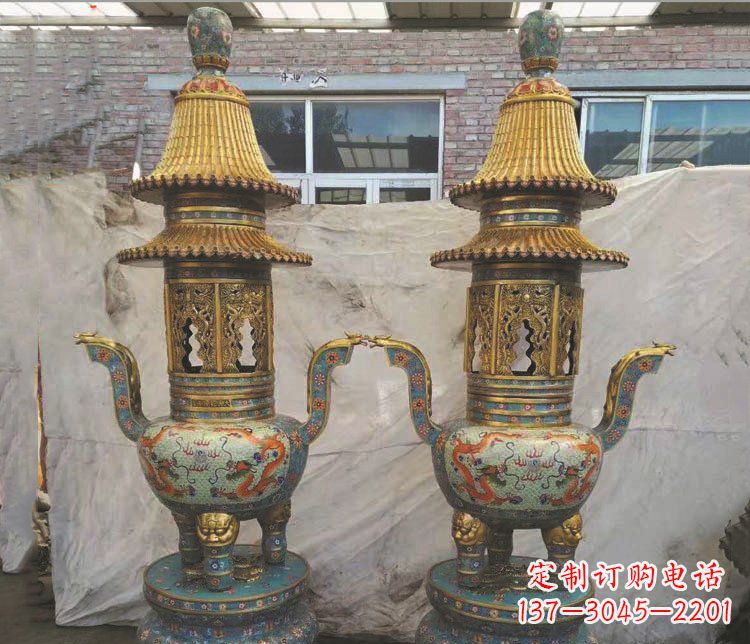 重庆铜雕景泰蓝香炉雕塑摆件