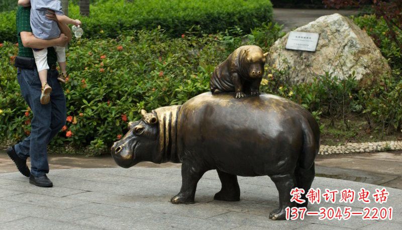 重庆铜雕母子河马