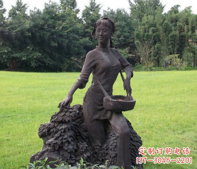 重庆铜雕园林采茶女孩人物雕塑