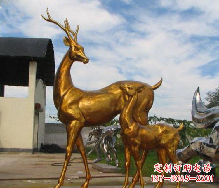 重庆铜雕园林动物母子鹿雕塑