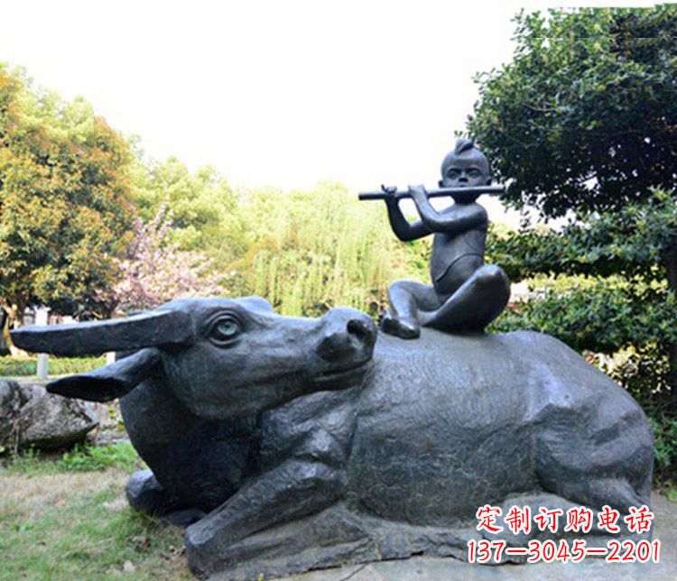 重庆铜雕园林牧童骑牛景观摆件