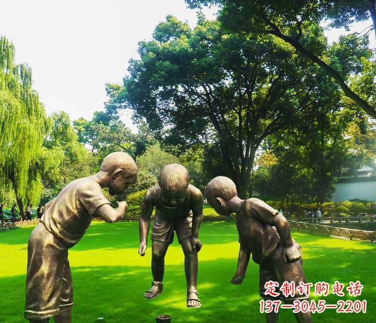 重庆铜雕园林玩陀螺儿童雕塑