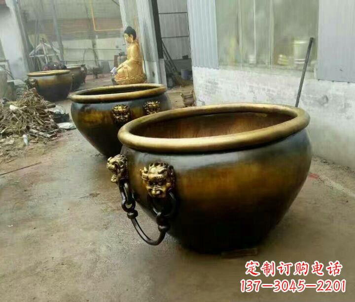 重庆铜雕圆形荷花水缸雕塑 (2)
