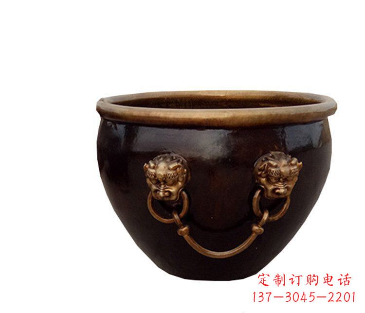 重庆铜雕圆形荷花水缸雕塑 (4)