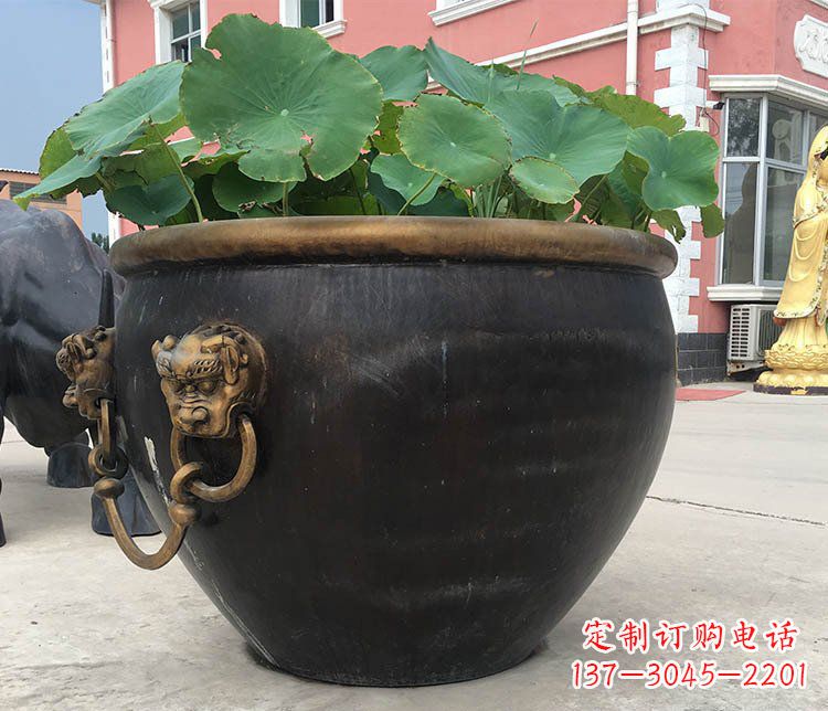 重庆铜雕圆形荷花水缸雕塑 (3)