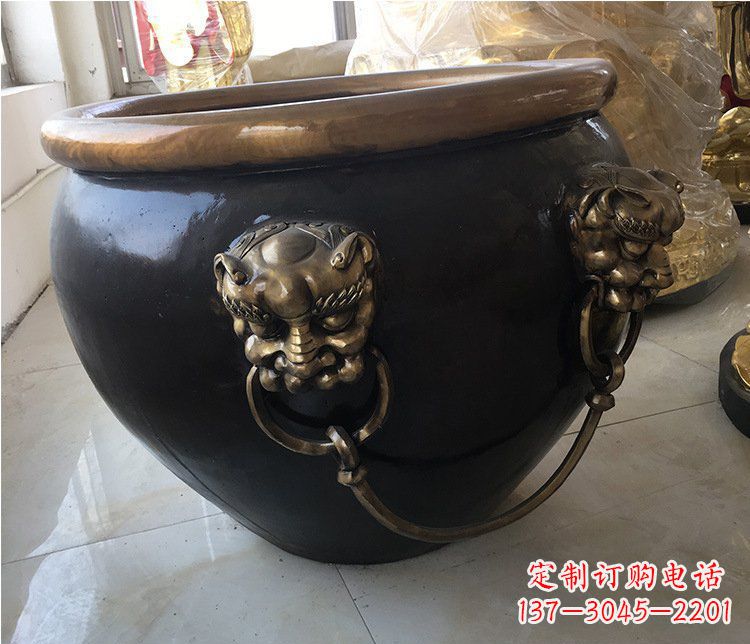 重庆铜雕圆形荷花水缸雕塑 (5)