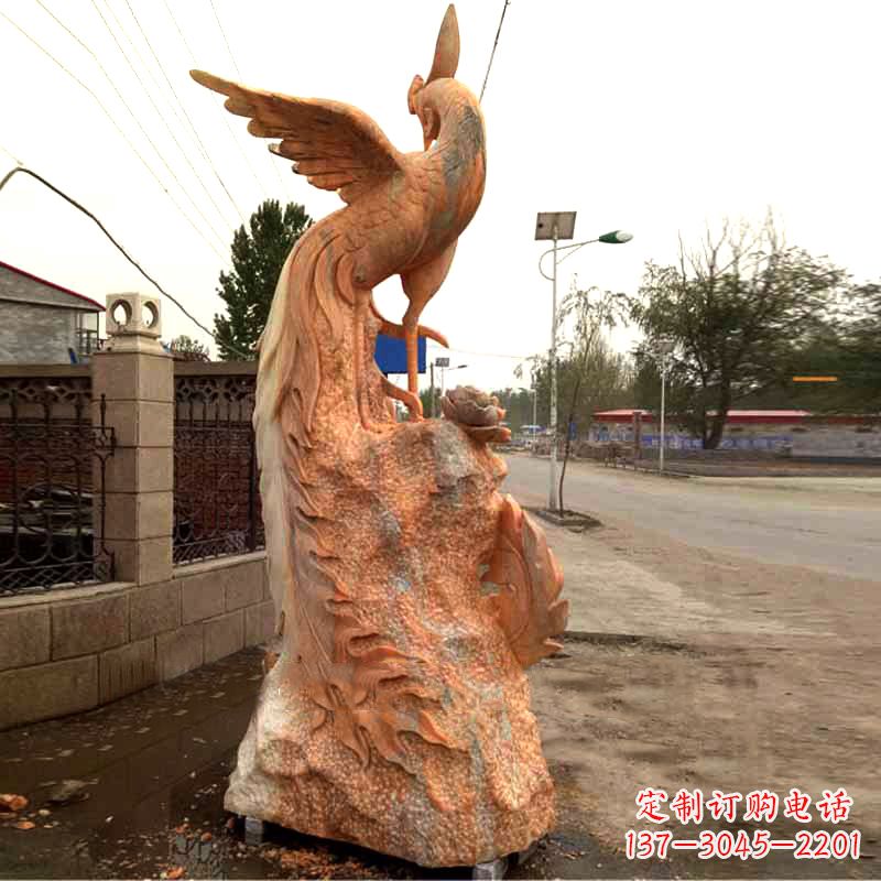 重庆晚霞红大理石瑞鸟凤凰雕塑