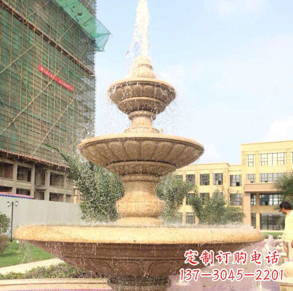 重庆晚霞红大型多层喷泉石雕