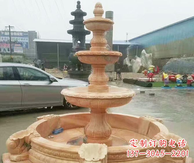 重庆晚霞红多层大型石雕喷泉 (3)