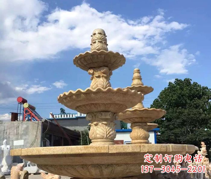 重庆晚霞红多层喷泉石雕