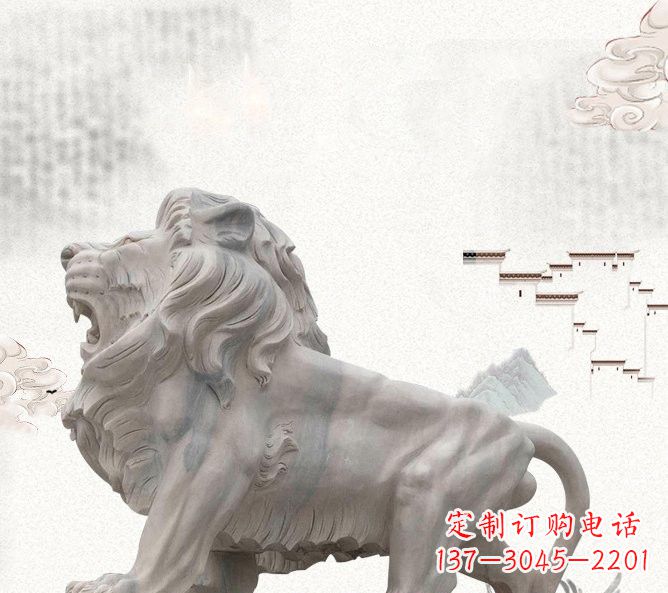 重庆晚霞红公园动物仿真狮子石雕