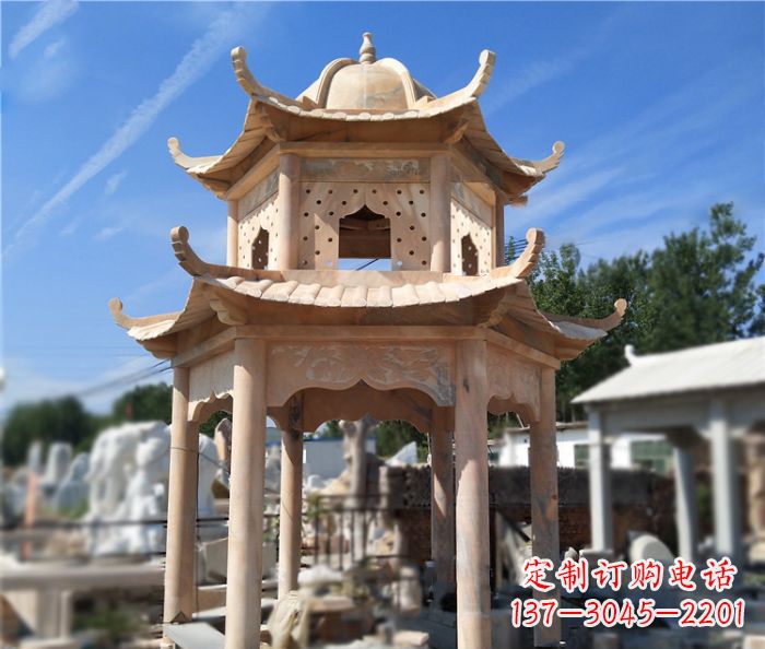 重庆晚霞红公园双层六角凉亭石雕