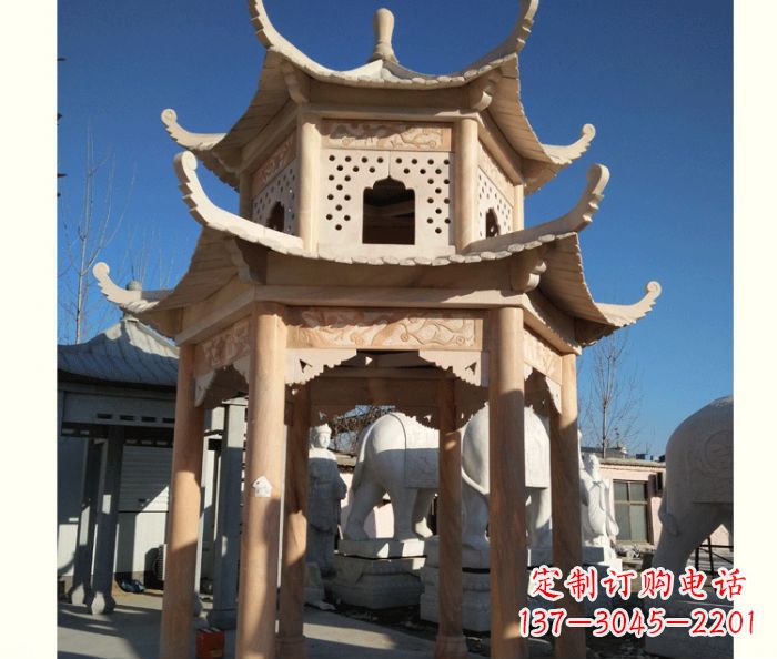 重庆晚霞红公园双层六角凉亭石雕 (2)