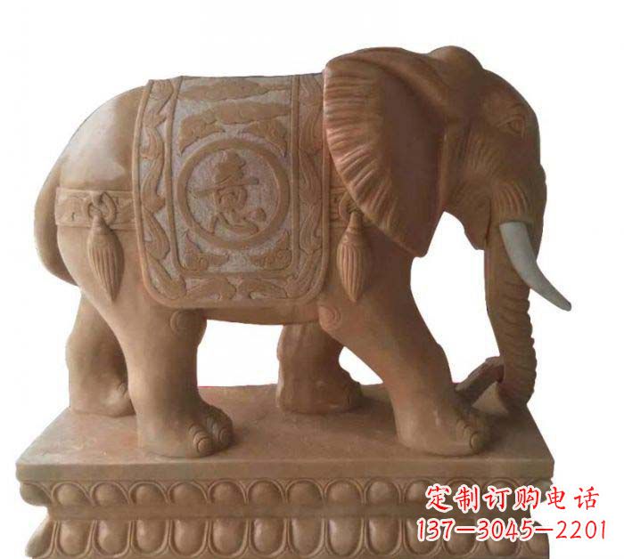 重庆晚霞红吉祥如意大象石雕 (2)