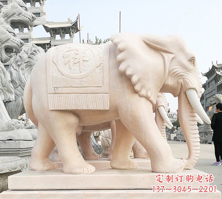重庆晚霞红吉祥如意大象石雕