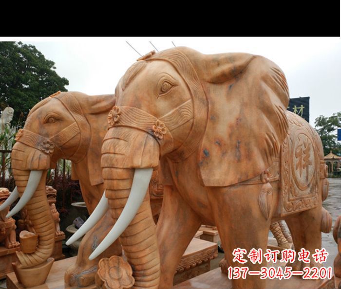 重庆晚霞红吉祥如意门口镇宅招财大象石雕 (3)
