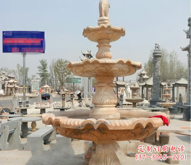 重庆晚霞红喷泉喷水盆石雕